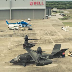 Bell V-280 Valor parked in front of the Bell hangar