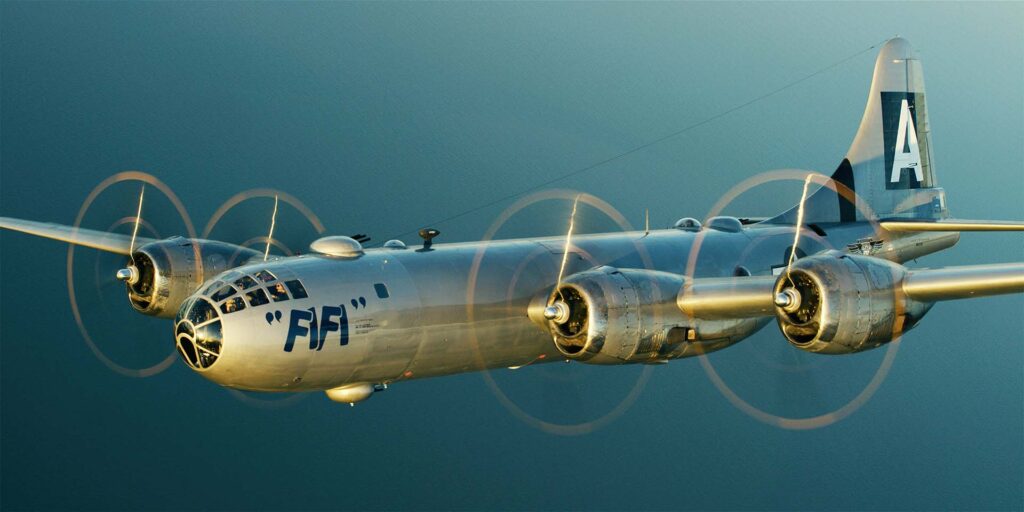 B-29 Superfortress FIFI in flight during aerial photography