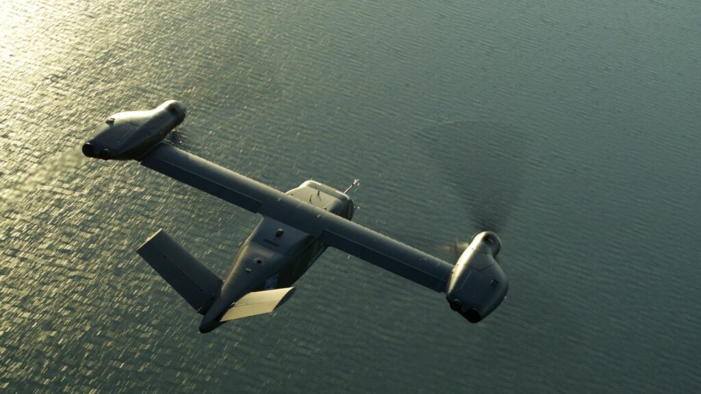 Bell V-280 Valor tiltrotor in flight over water