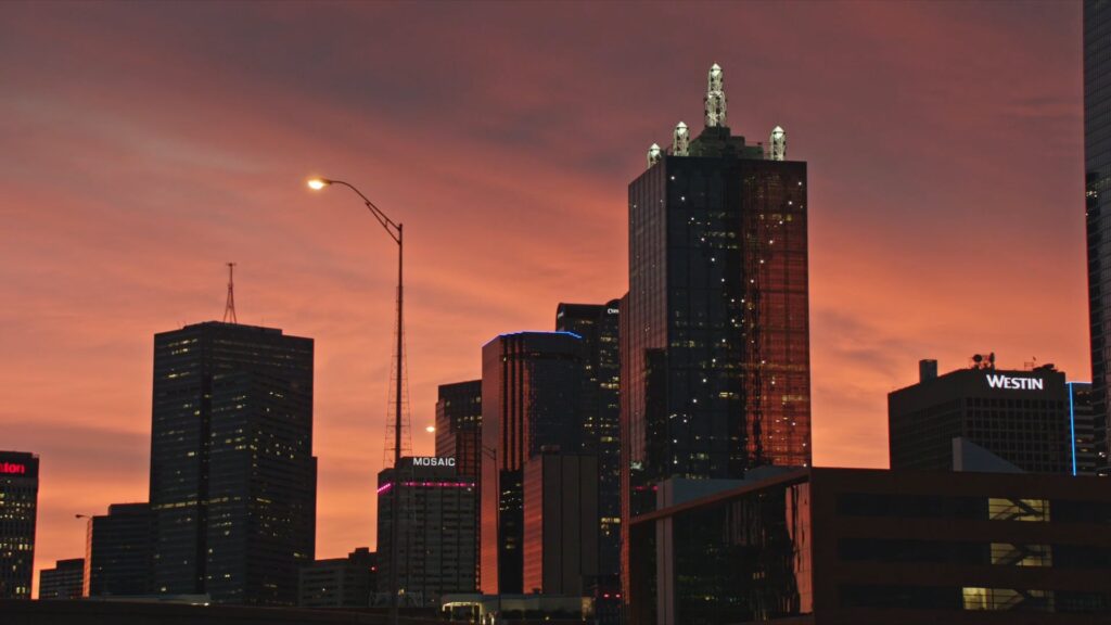 Dallas skyline at sunset