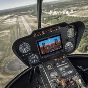 Helicopter cockpit instrument panel before a shoot