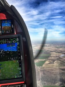 Camera monitor in a helicopter cockpit during an aerial shoot